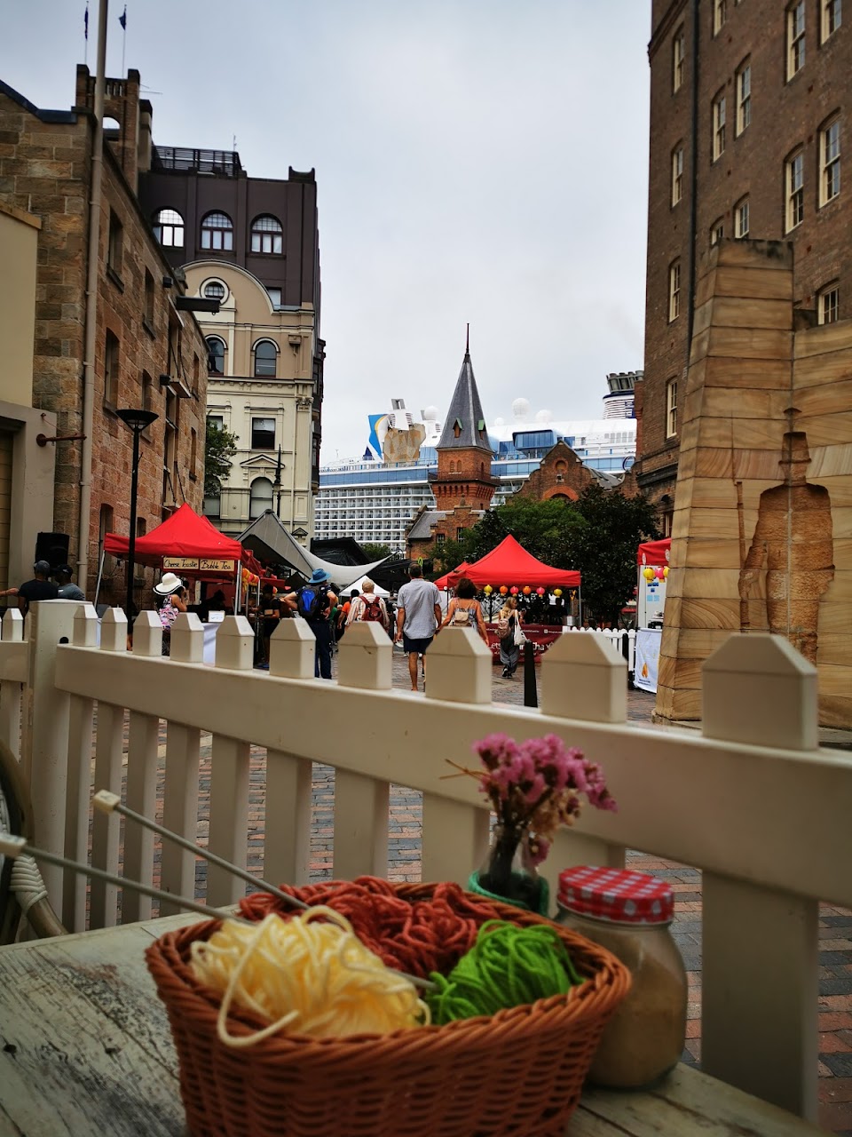 View from The Tea Cosy toward The Rocks laneway and heritage buildings